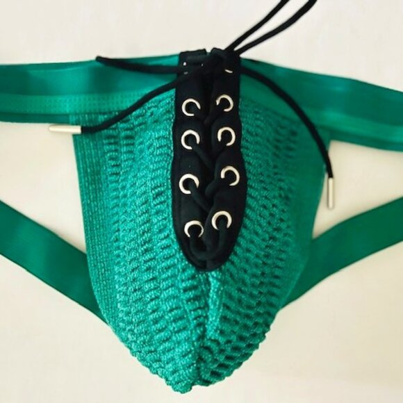 FIZX Mark by Undergear  Solid Knit Lace-up Athletic Supporter/Jock- Green/ Black - Picture 6 of 14